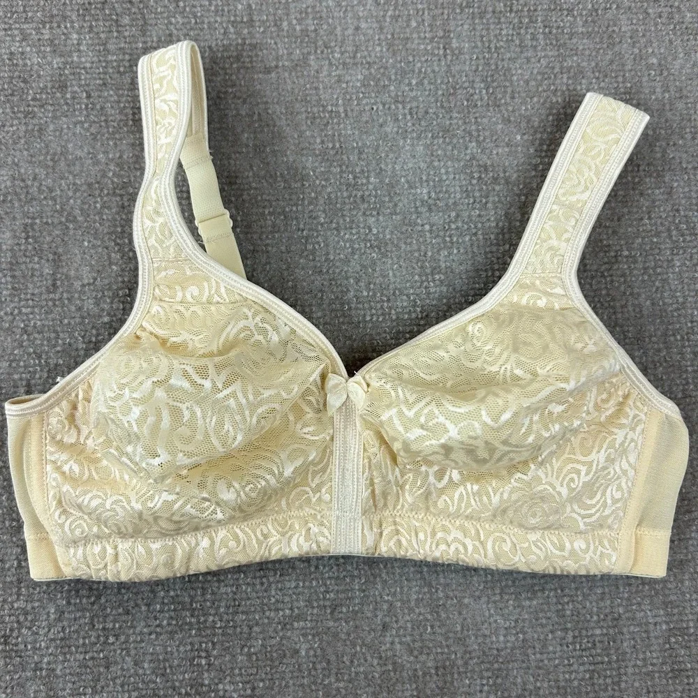 Breezies Lace Lightly Underwire Balconette‎ Bra Womens 34D Beige Nylon Stretch